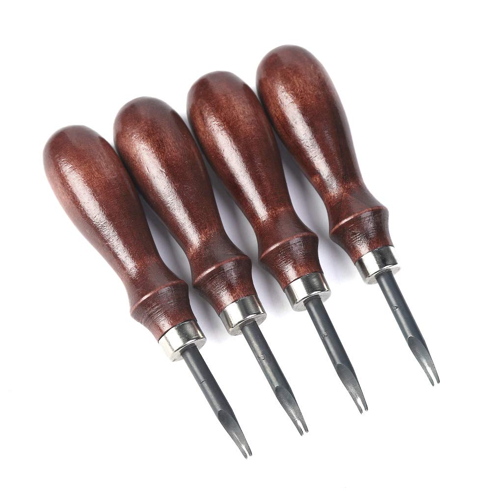 WUTA Leather Edge Bevelers, 4pc High Carbon Steel Edge Skiving Set, Leather  Wood Handle Leather Tools, Leather Craft Keen Edge Cutting for Beveling  (0.8mm+1mm+1.2mm+1.4mm)