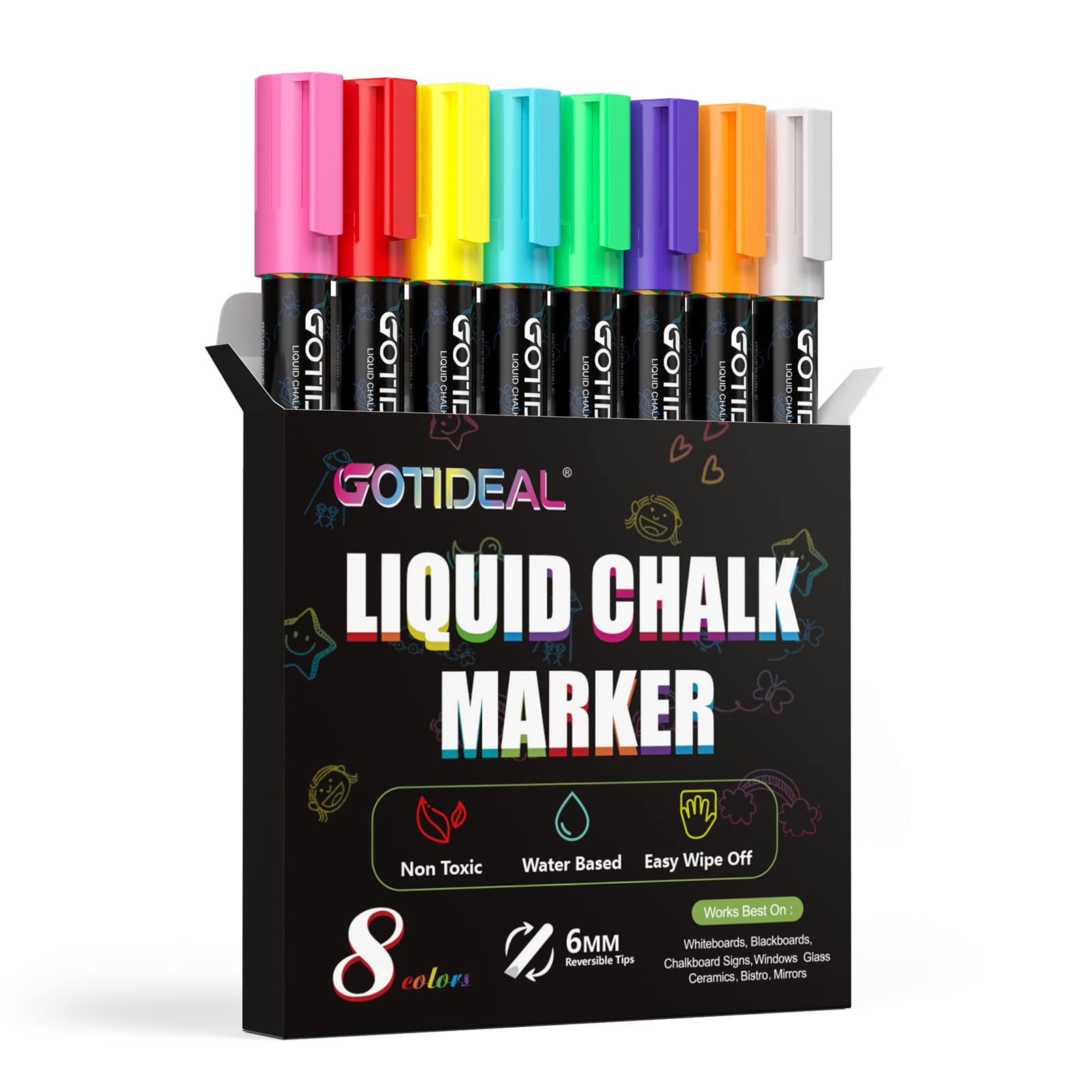 GOTIDEAL Liquid Chalk Markers Bold Tip 8 Colors Washable Window