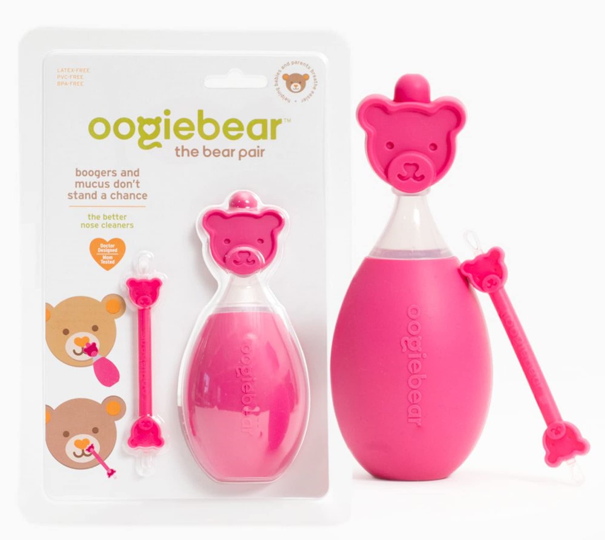 oogiebear The Bear Pair 2-in-1 Bulb Aspirator and Booger Picker Combo -  Raspberry - 2pc