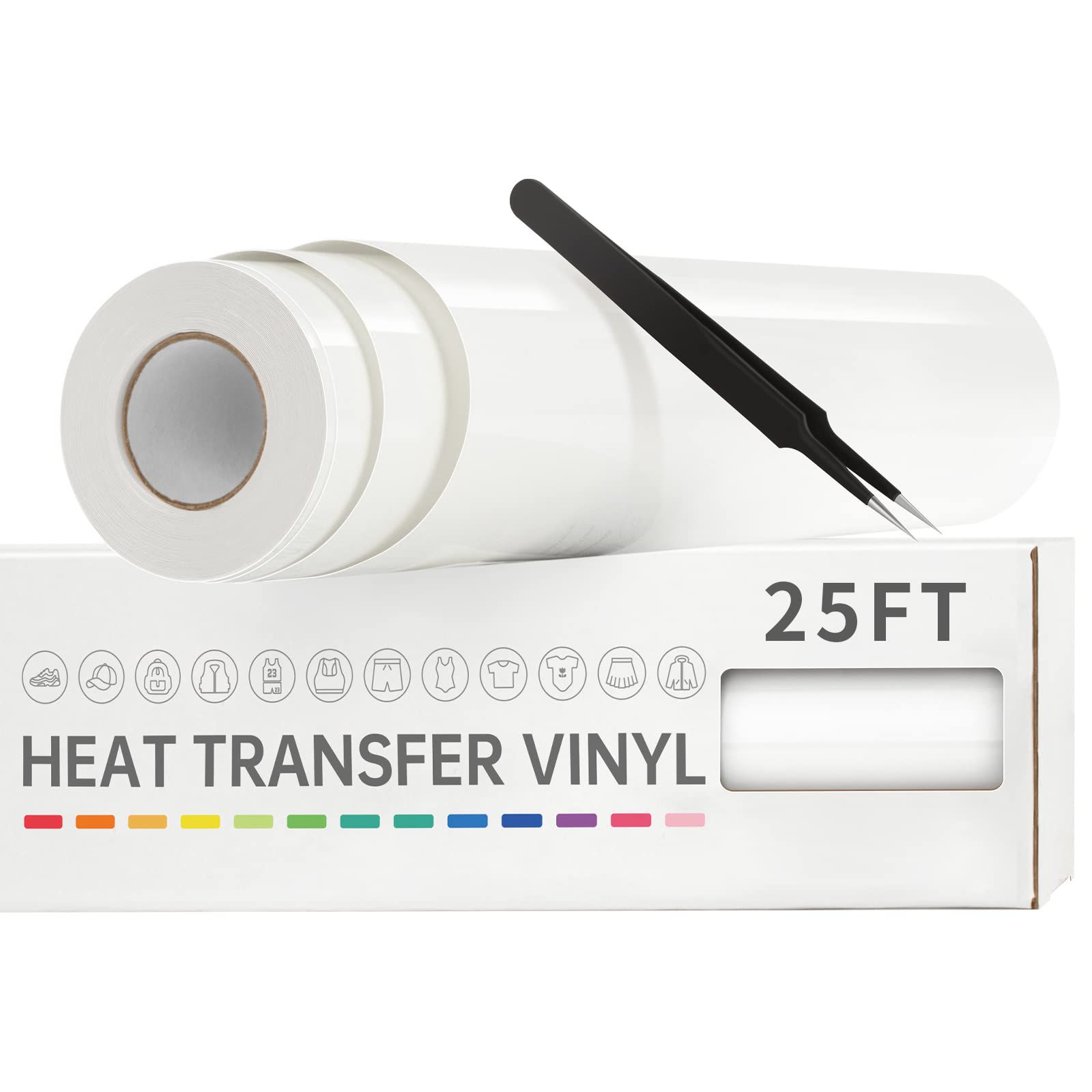 VinylRus Heat Transfer Vinyl-12 x 25ft White Iron on Vinyl Roll for Shirts,  HTV Vinyl for Silhouette Cameo, Cricut, Easy to Cut & Weed