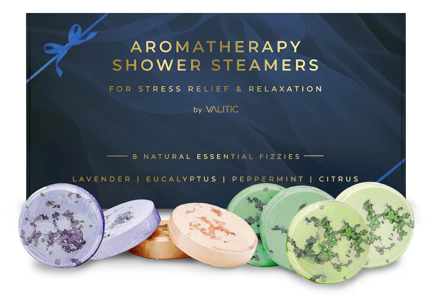 Valitic Aromatherapy Shower Steamers for Stress Relief and Relaxation -  Gifts for Women Mom Birthday 8 Natural Essential Fizzies Shower Bombs - 4  Scents - Lavender, Eucalyptus, Citrus, and Peppermint Lavander, Eucalyptus,  …