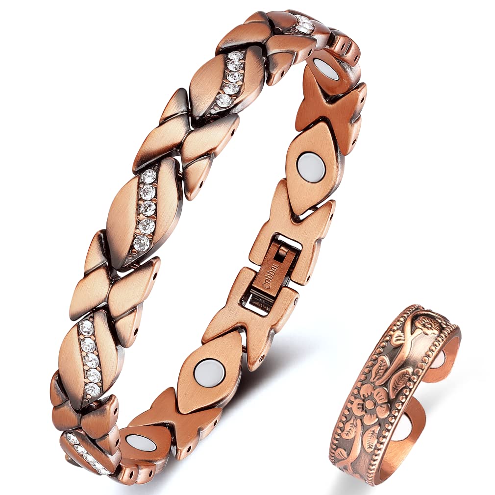 Amazon.com : Cigmag Copper Bracelets for Women Strength 99% Pure Solid  Copper Bracelet & Ring for Joint with Adjustable Tool for Jewelry Gift Set  (Crystal) : Health & Household