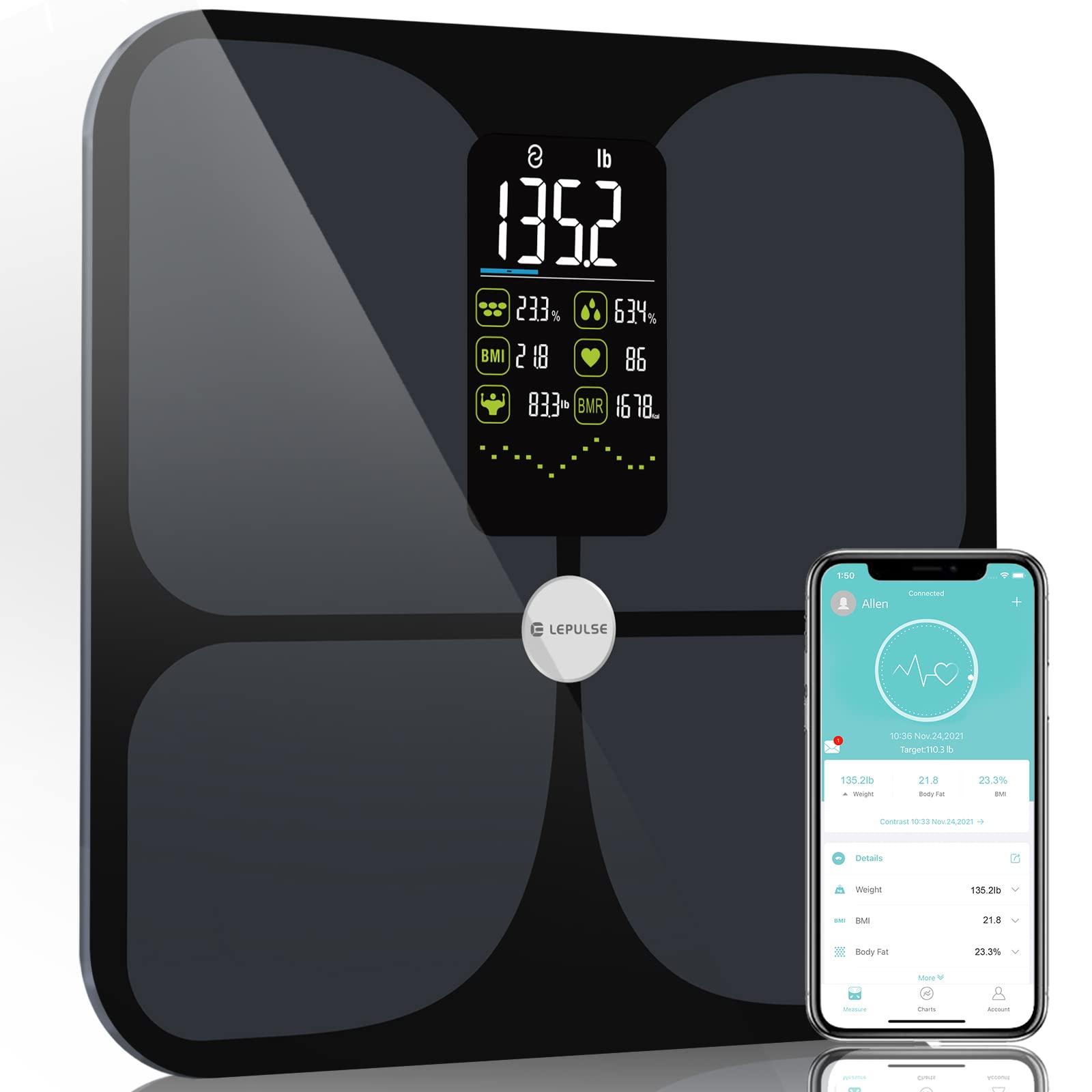 Scales for Body Weight and Fat, Lepulse Large Display Weight Scale ...