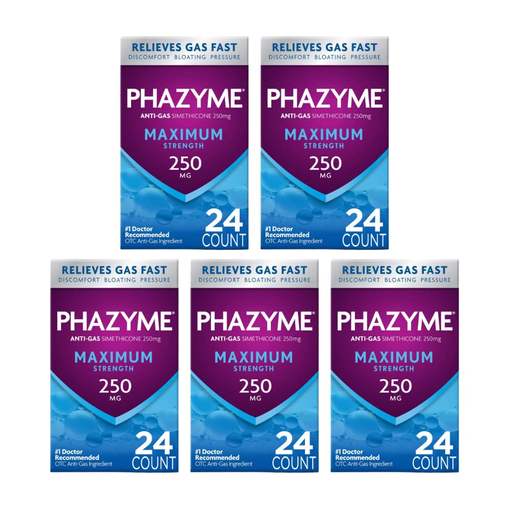 Maximum Strength Phazyme 250mg Anti Gas 24 Softgel (Pack of 5)