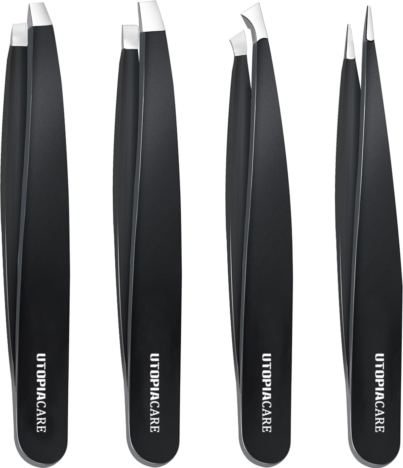 Utopia Care - Professional Stainless Steel Tweezers Set (4-Piece) Precision  Tweezers for Ingrown Hair, Facial Hair, Splinter, Blackhead and Tick  Remover (Black)