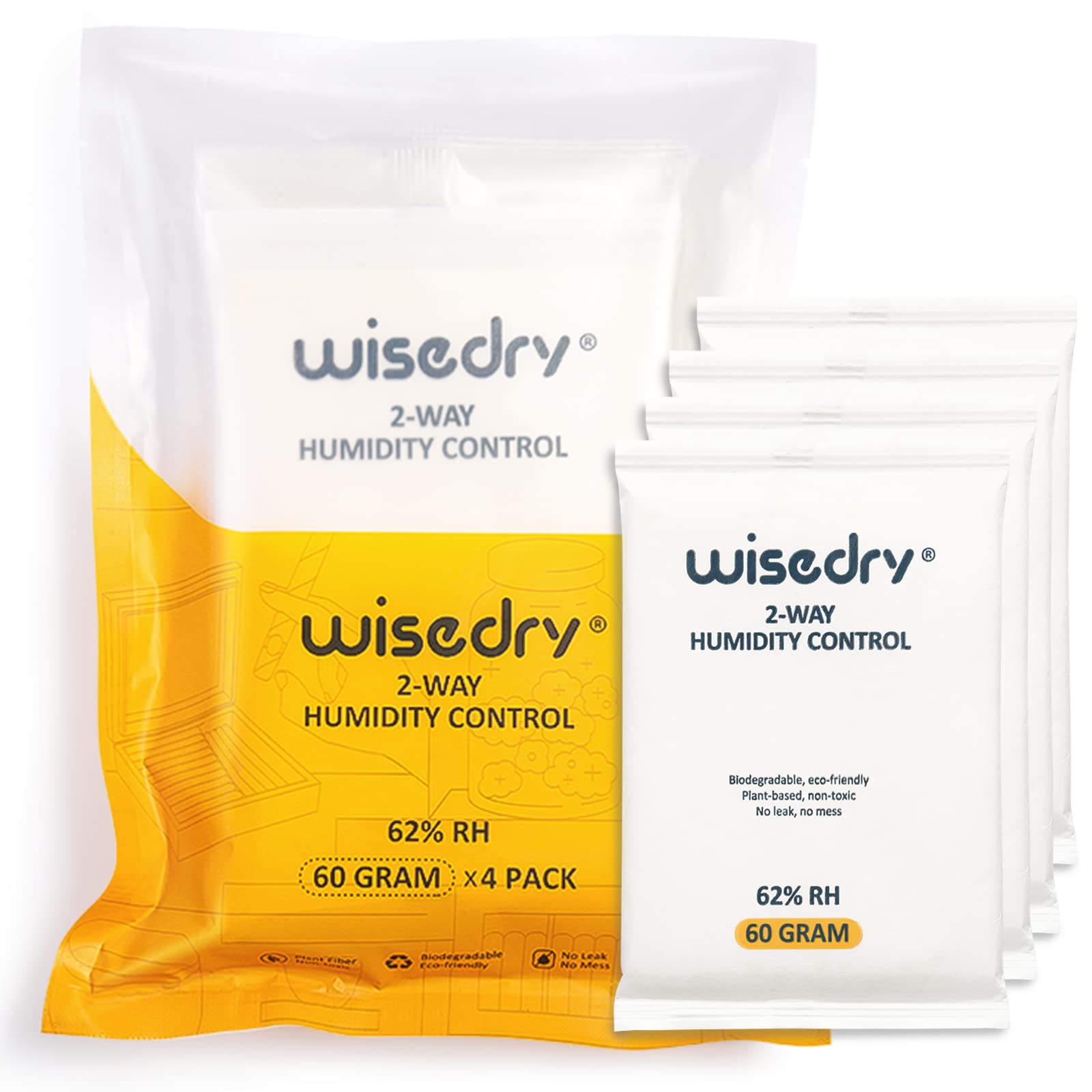 wisedry 62 Humidity Packs - 4 Pcs 60 Gram Two Way Moisture Control Packets  - No Liquid Leakage