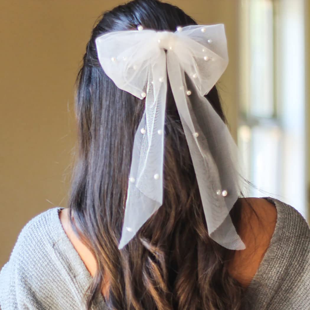 Bridal Hair Bow Veil Bachelorette Party Decorations White Hair Bow