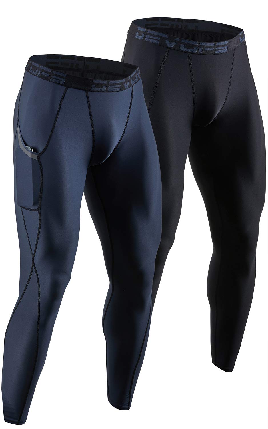 DEVOPS 2 or 3 Pack Men's Compression Pants Athletic Leggings with  Pocket/Non-Pocket Medium 2# (Pocket) - Black / Charcoal