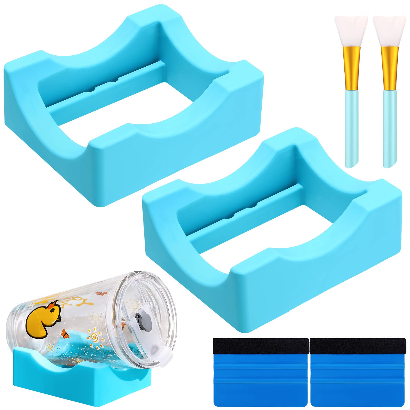 2 Pieces Silicone Cup Cradle Cup Holder with Built in Slot 2 Pieces Felt  Edge Squeegee with 2 Silicone Brush for Crafting Tumblers Vinyl Decals  Crafts Epoxy Bottles