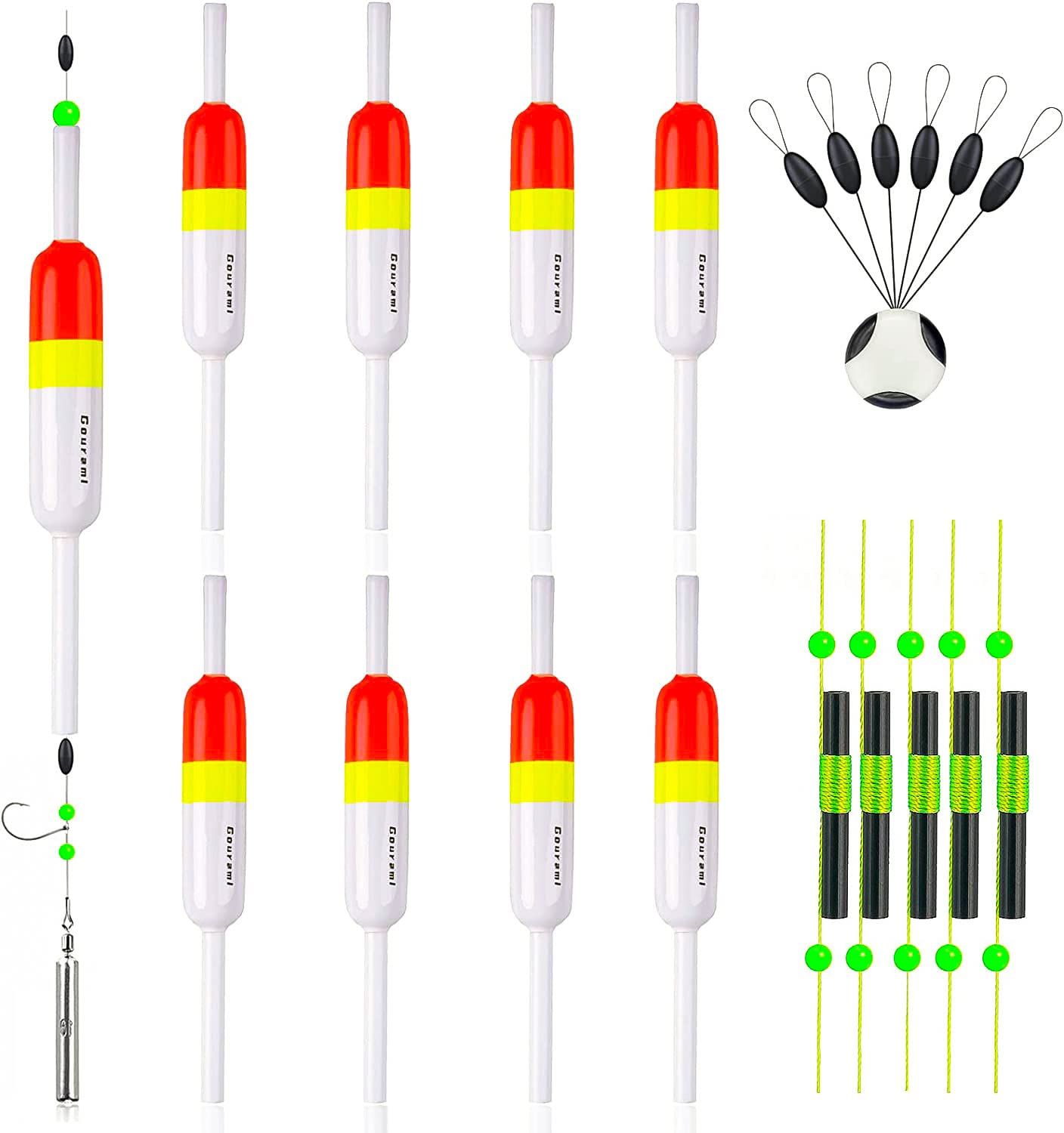 Gourami Slip Bobbers Kit,Slide Float with Bobber Stops,Balsa Wood Floats  for Crappie Panfish Walleyes