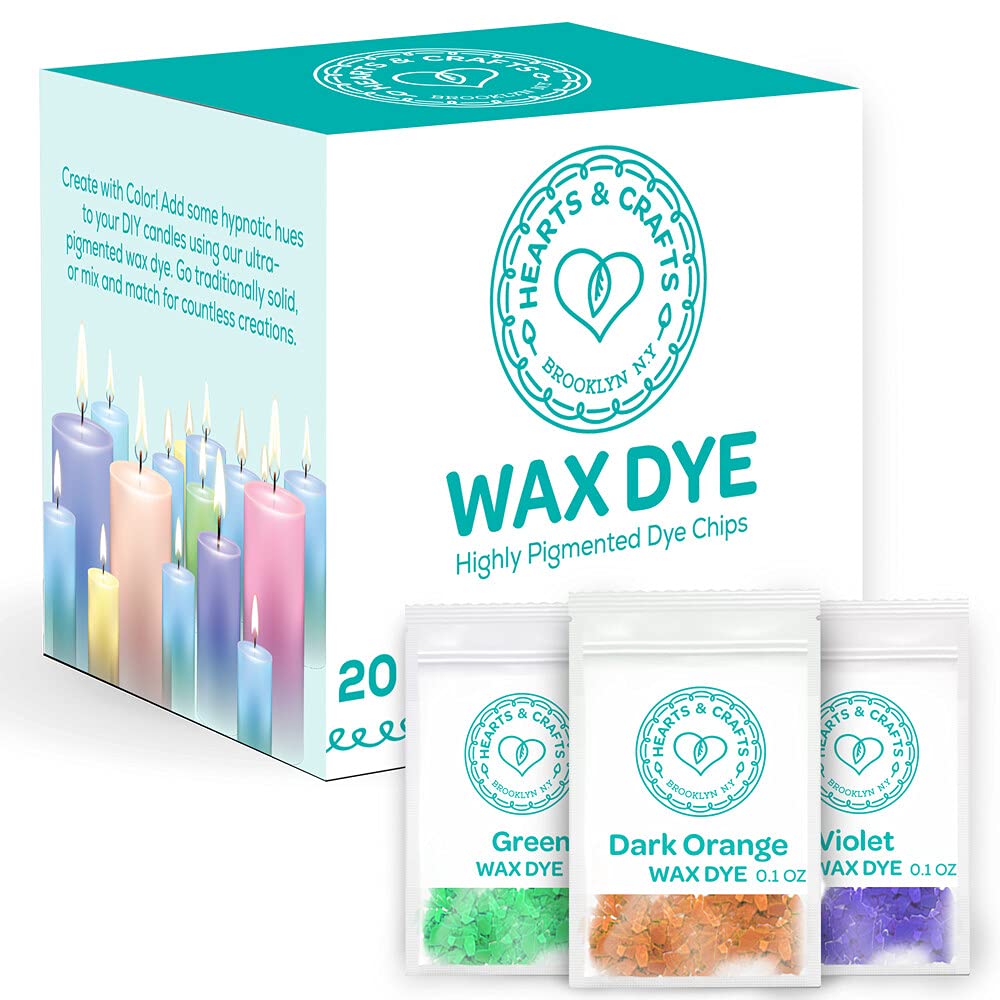 Hearts & Crafts Soy Wax Candle Dye - 20 Color Wax Chip Dyes for DIY Candle  Making Supplies