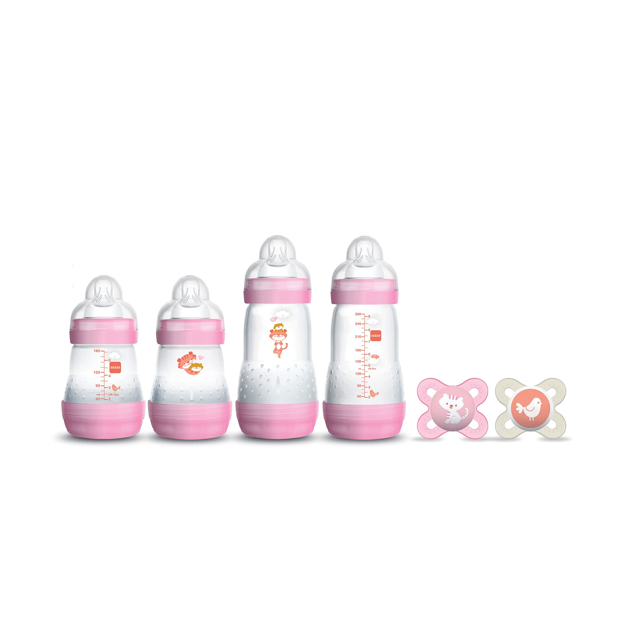 MAM Newborn Essentials Feed & Soothe Set (6-Piece), Easy Start Anti-Colic  Baby Bottles (2 Count 5 oz Bottles, 2 Count 9 oz Bottles), 0-2 Month  Pacifiers, Baby Shower Gifts for Baby Girl, Pink