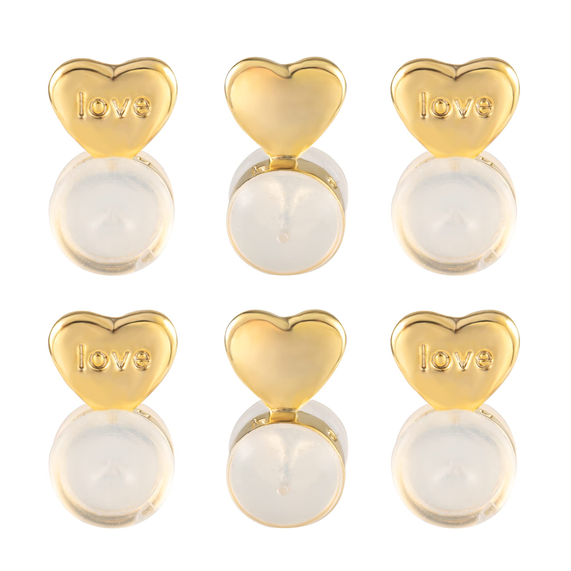 6PCS Heart Silicone Earring Lifter, 14K Gold Plated Love Earring Backs for  Studs/Droopy Ears, Hypoallergenic Secure Earring Backs Replacements for  Heavy Earrings