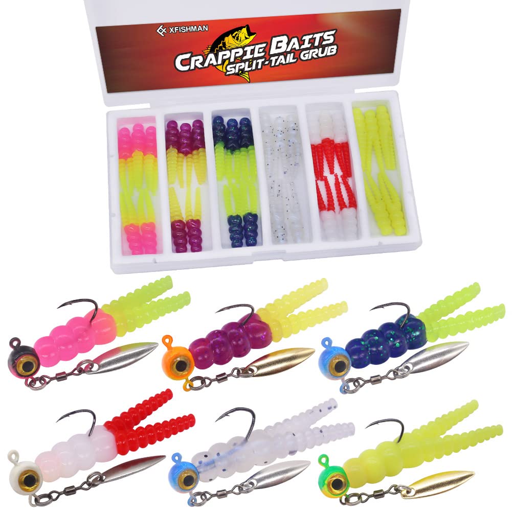 XFISHMAN Crappie-Baits- Plastics-Jig-Heads-Kit-Shad-Minnow-Fishing-Lures-for  Crappie-Panfish-Bluegill-40-Piece Kit - 30 Bodies- 10 Crappi