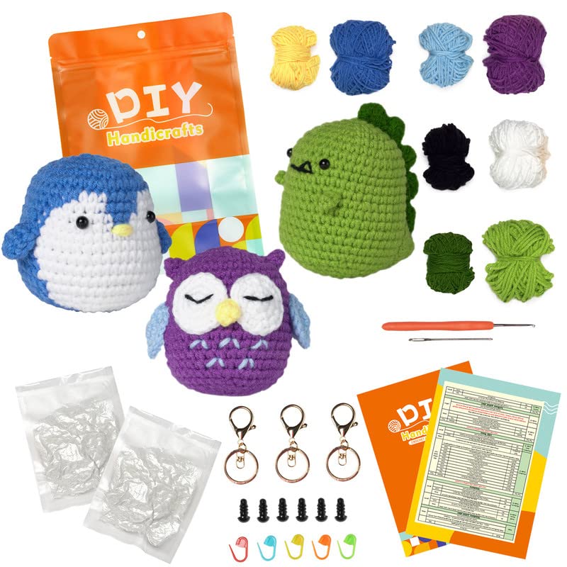 Non-Finished Dinosaur DIY Animal Beginners Crochet Kit for Adults and Kids  with Crochet Accessories and Instructions (Color : Pink)