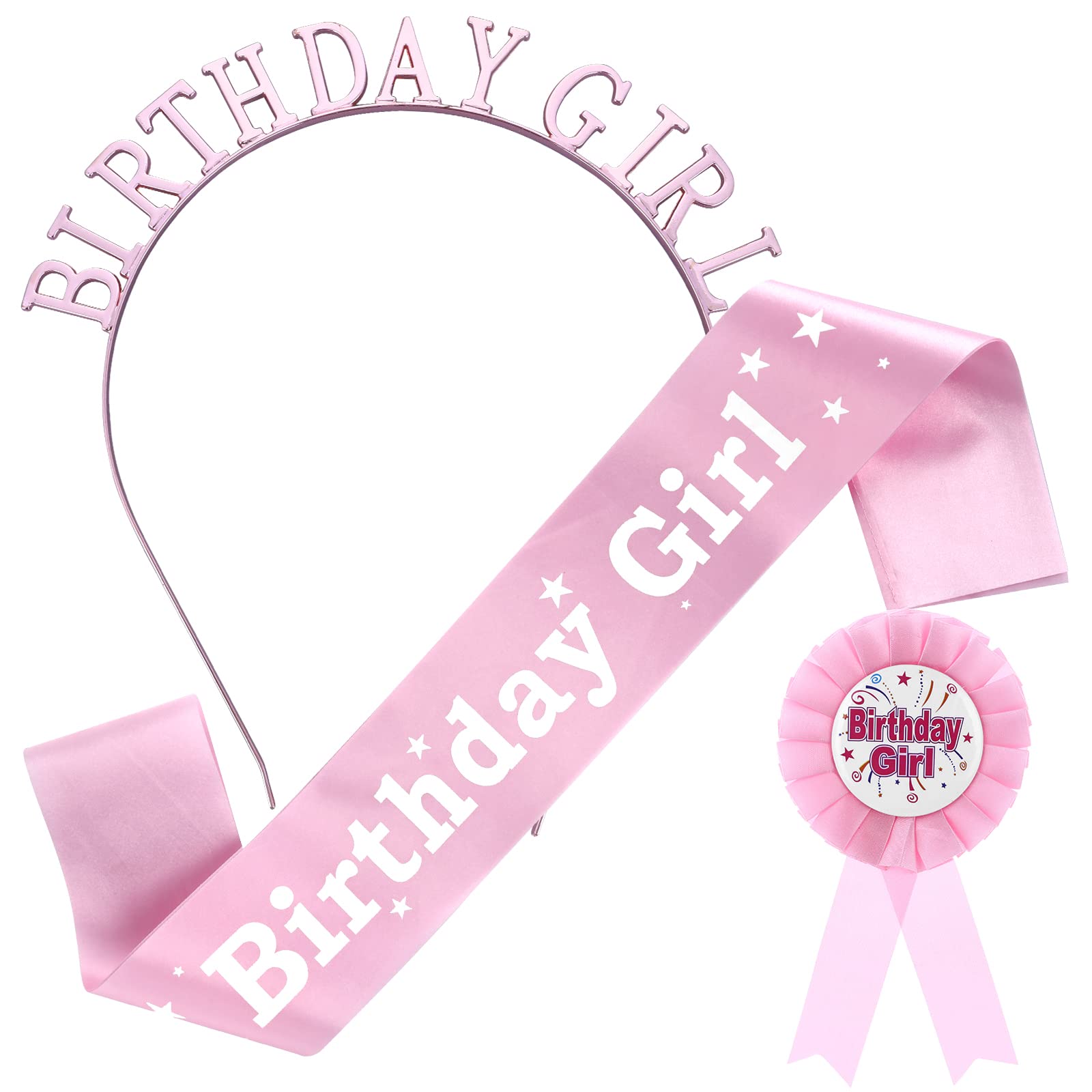 Birthday Girl Decorations Set Abeillo Birthday Girl Crown Princess Tiara  Birthday Girl Sash Birthday Badge Ribbon Happy Birthday Girl Headband Hair  Accessories Pink