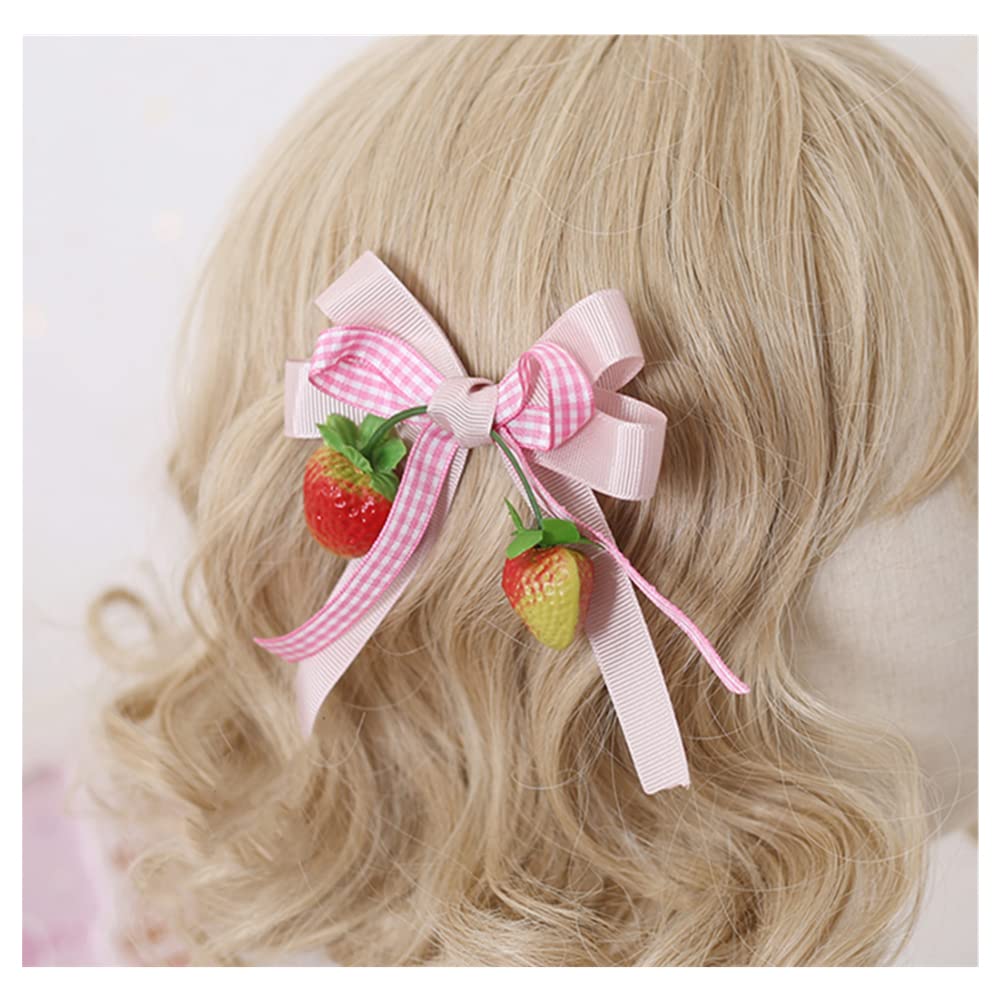 Strawberry Hair Bow Clip Pin Girls Fruit Hair Barrettes Strawberry Ribbon  Bow BBG24 (Ponytail Holder Bows)