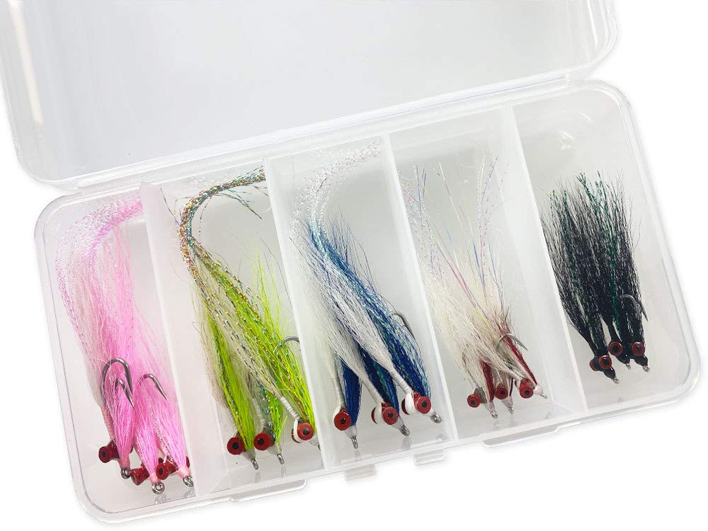 Clouser Fly Fishing Flies Assortment Kit with Fly Box - 15 Piece