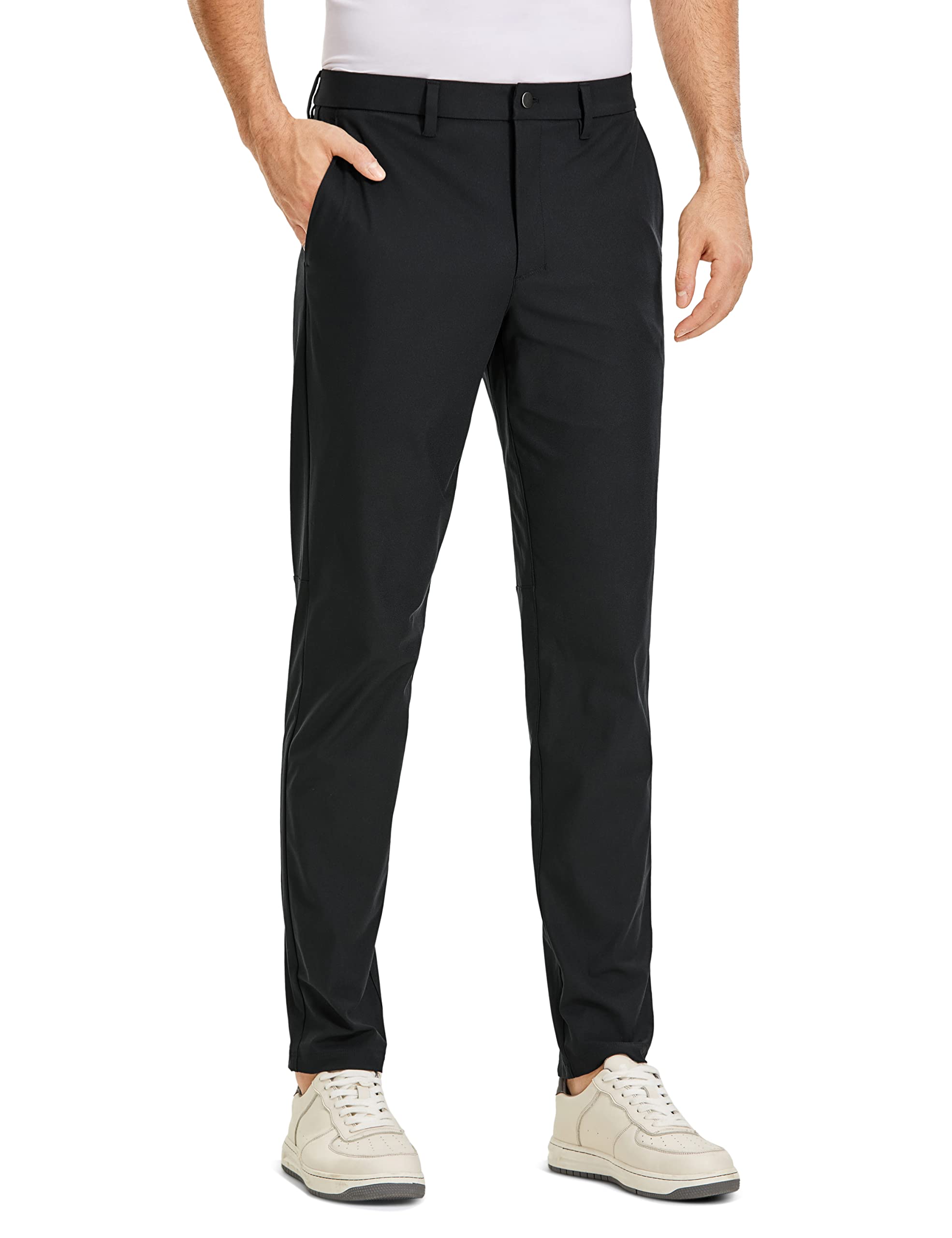 CRZ YOGA Men's All-Day Comfort Golf Pants - 30/32/34 Quick Dry  Lightweight Work Casual Trousers with Pockets 36W x 32L Black