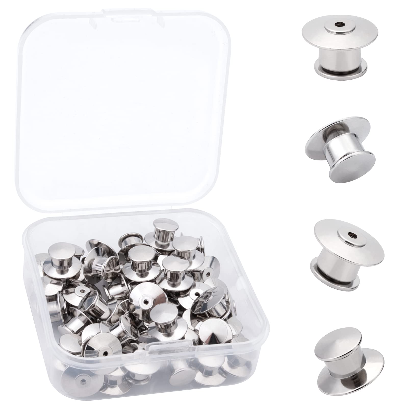 50 PCS Metal Locking Pin Backs Pin Keepers Locking Clasp Silver 50PCS