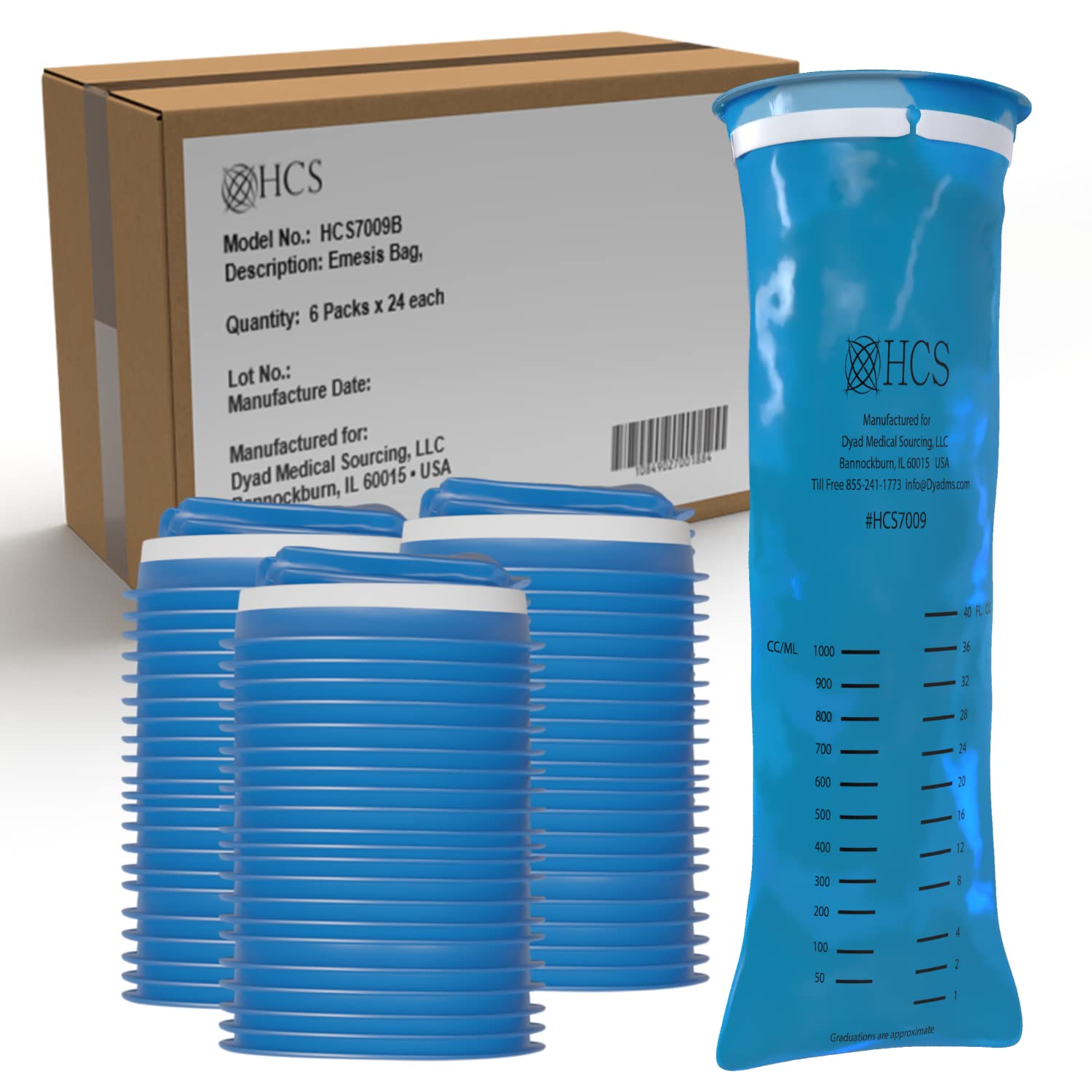 HCS Emesis Bags Bulk Case 144 Blue Vomit Bags Disposable Hospital