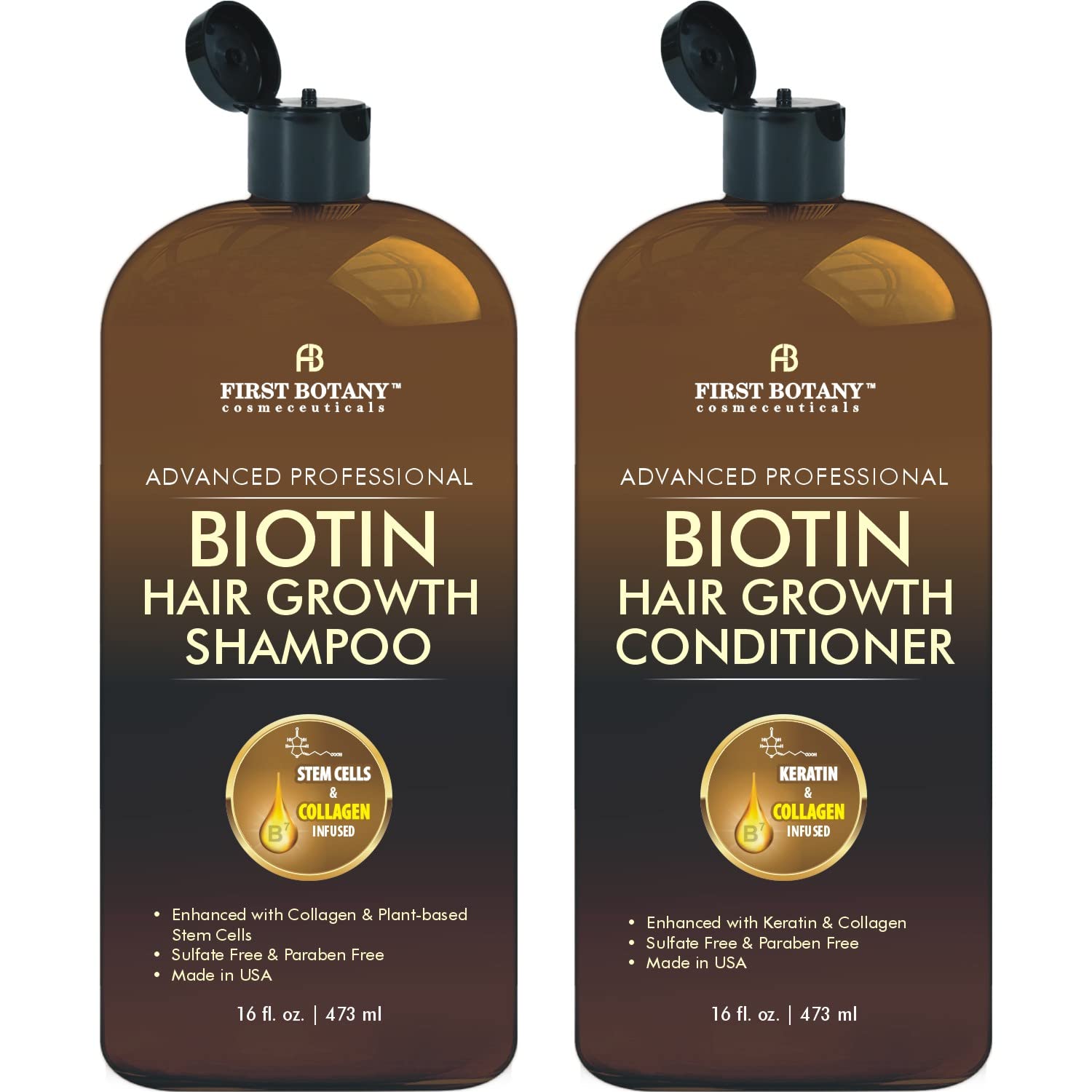 Biotin Hair Growth Shampoo Conditioner - An Anti Hair Loss Set Thickening  formula, Collagen & Stem Cell
