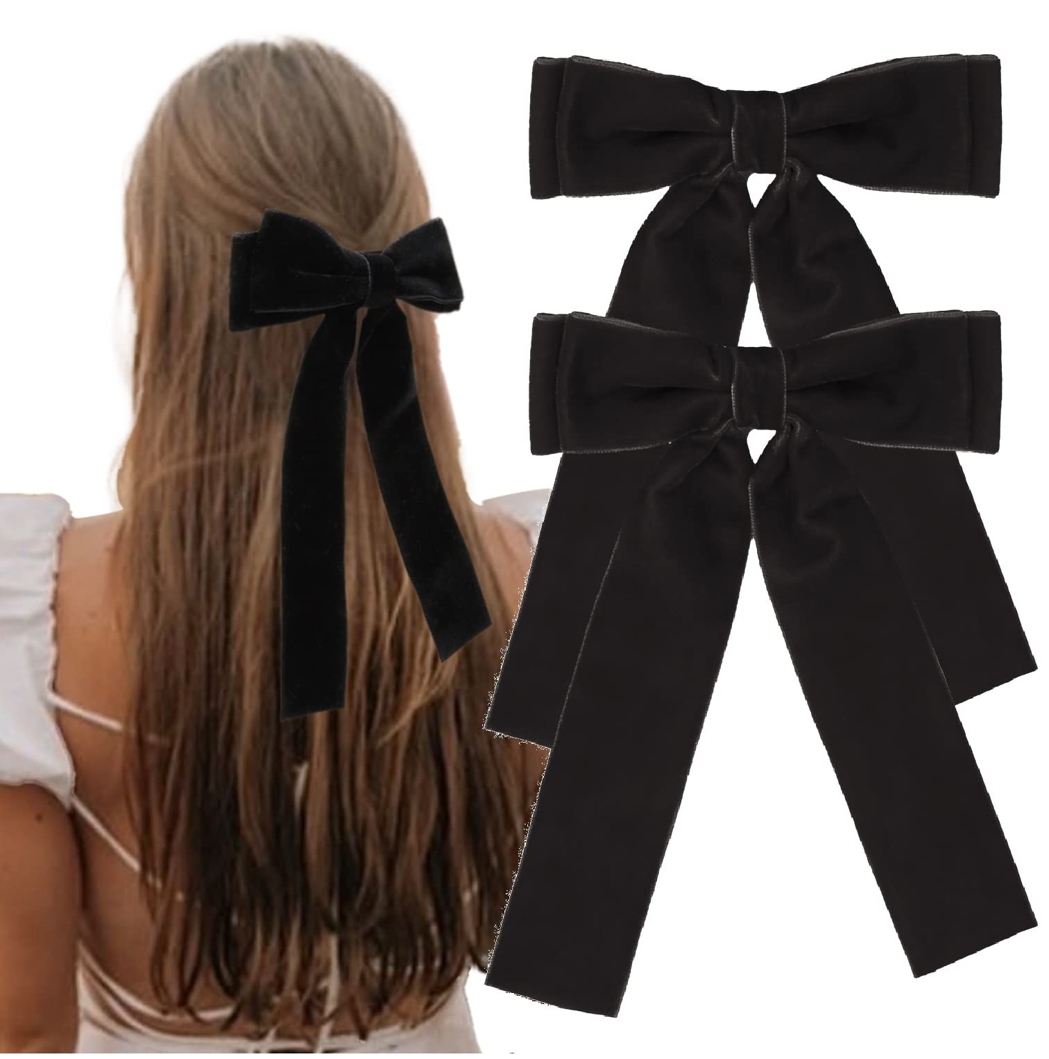 Hair Bows for Women Girls Velvet Hair Ribbon Black Bow Hair Clips