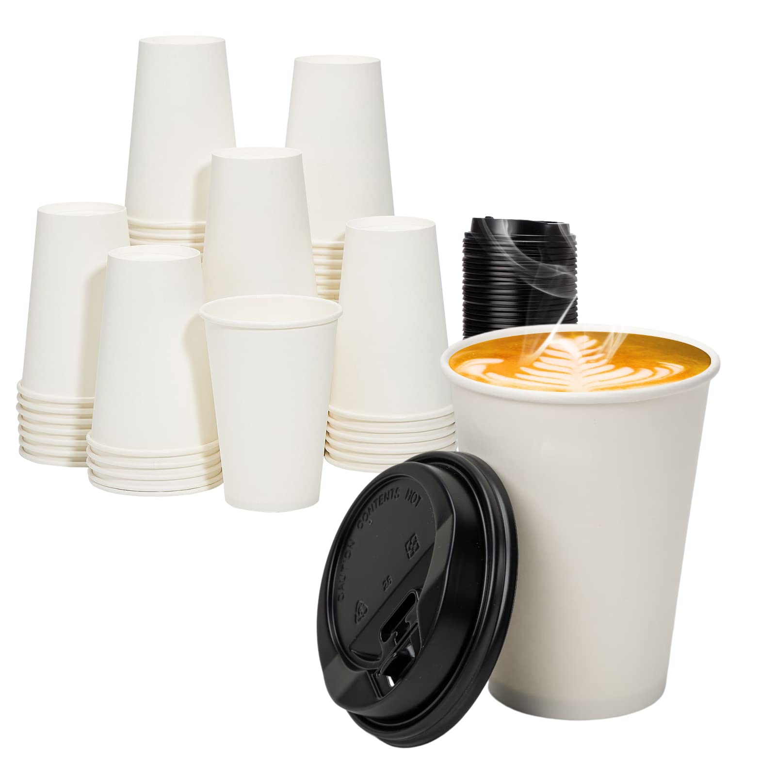 RACETOP Disposable Paper Coffee Cups 12 oz 100 Pack,12 oz White Hot Coffee  Paper Cups, Thickened Paper Style 12 oz 100 Count (Pack of 1)