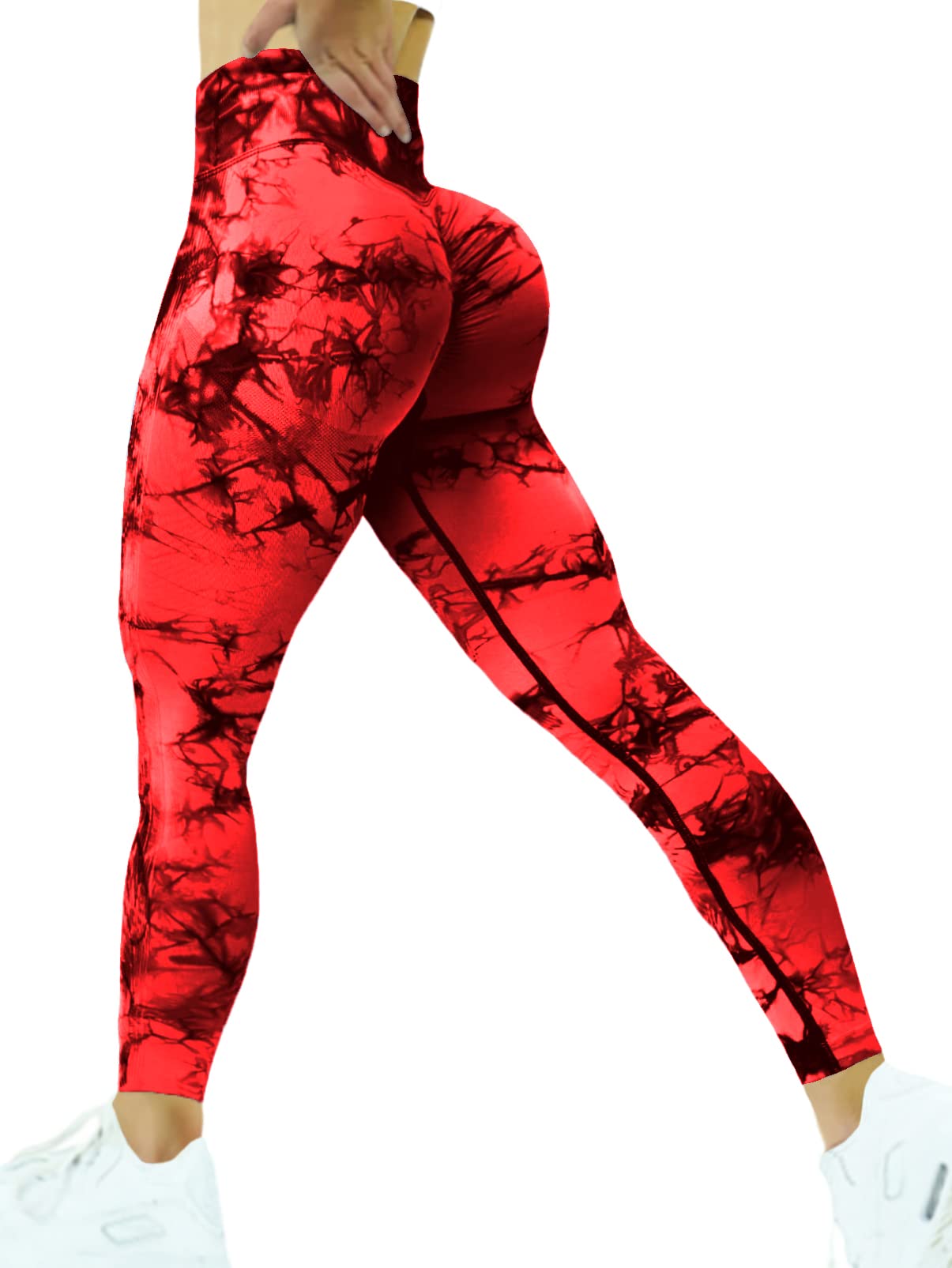 SENBAN Scrunch Butt Lift Leggings for Women High Waist Seamless Yoga Pants  Workout Gym Compression Tights A Tie Dye Red Medium Long