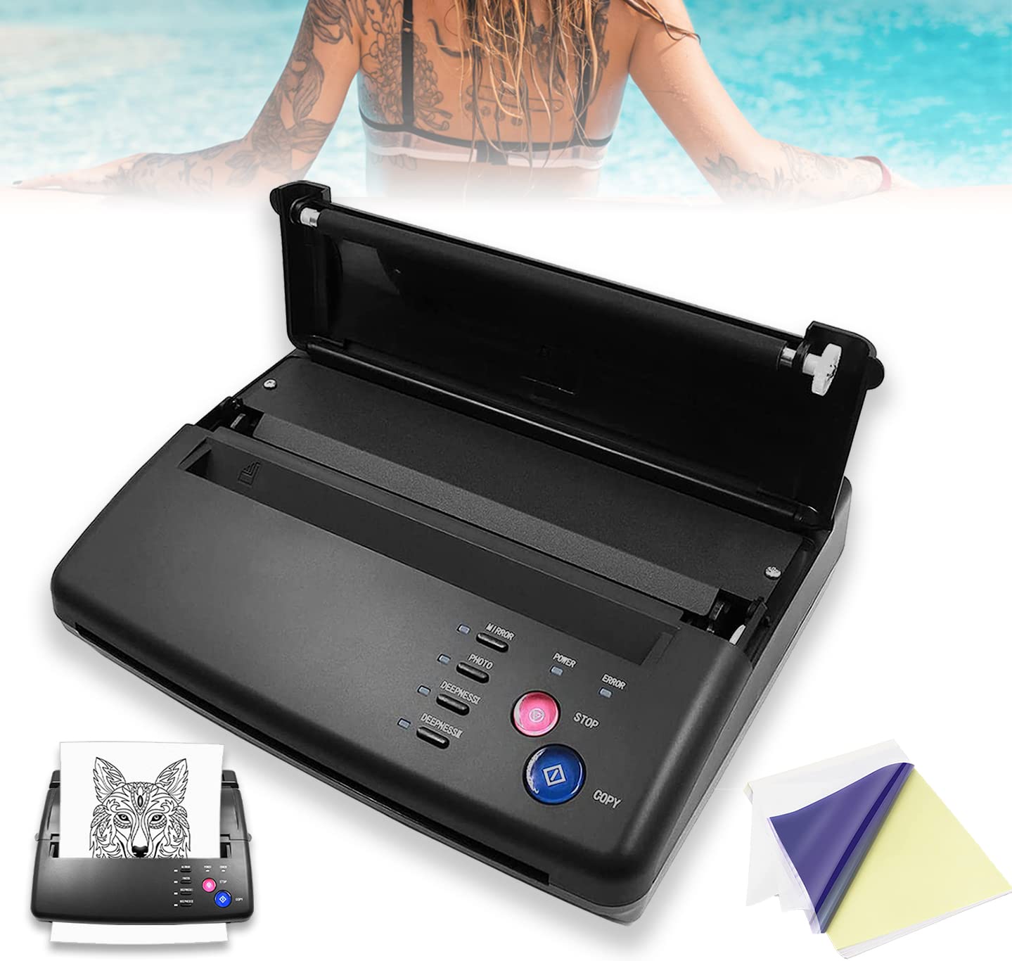 Atelics Tattoo Transfer Stencil Machine Thermal Copier Printer with 20 Pcs  Transfer Paper Tattoo Stencil Printer Tattoo for Temporary and Permanent  Tattoos Black Update Version