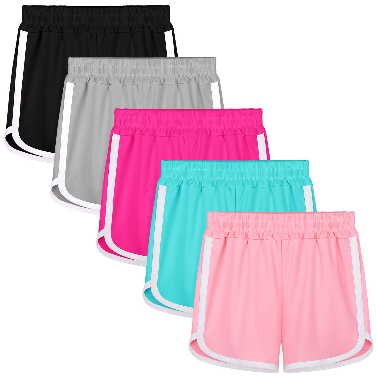 Resinta 5 Packs Girls Running Shorts Quick Dry Active Shorts Polyester Kids  Athletic Shorts Workout Dolphin