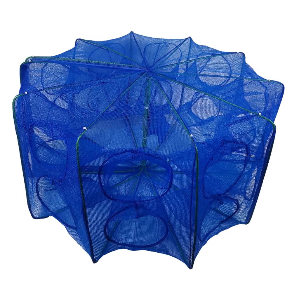 Portable Bait Traps Fishing Nets Foldable - Easy Use Hand Casting Bait  Traps Cage Baits Cast Mesh Trap for Fishes, Shrimp, Minnow, Crayfish, Crab,  Crawdad Blue Thicken Mesh Material 6 Entrances