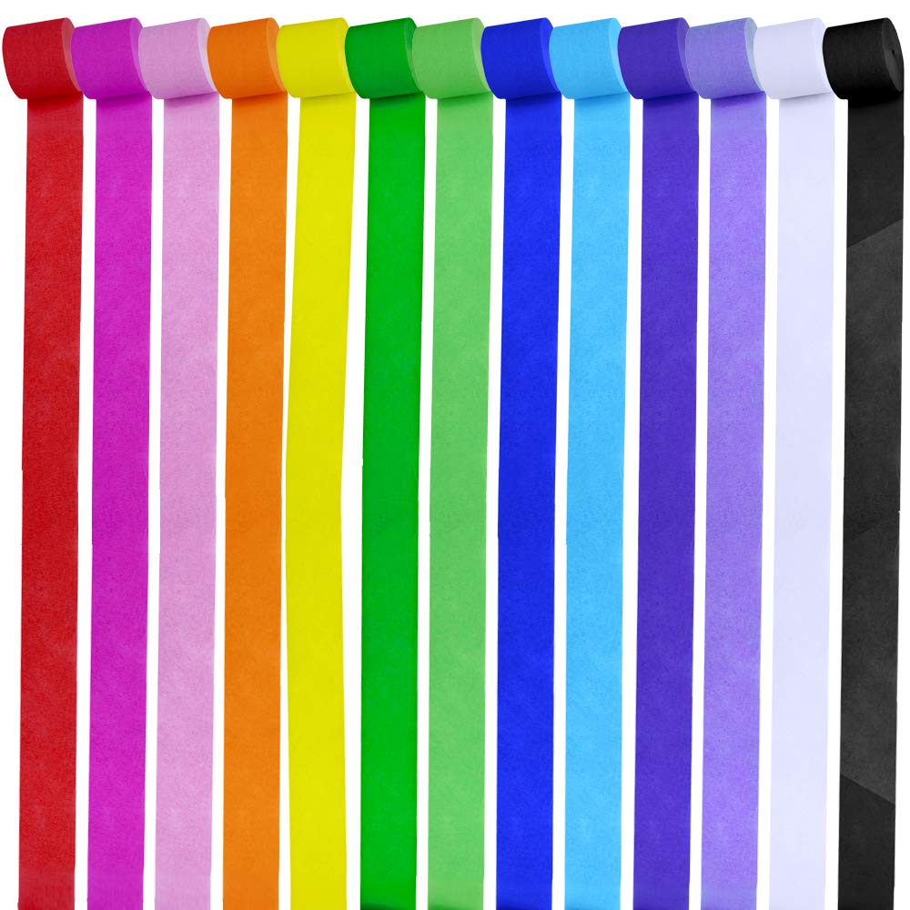 Supla 13 Rolls 355 Yard Party Streamers Backdrop Decorations Red Green Blue  White Black Crepe Paper Rainbow Streamers 1.8 W x 27 Yard/roll for  Birthday Christmas