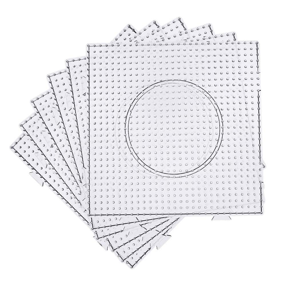Fuse Bead Boards, 6pcs 5mm Large Clear Plastic Beads Pegboards with 2pcs Beads Tweezers and 6pcs Ironing Paper for Kids DIY Craft Beads