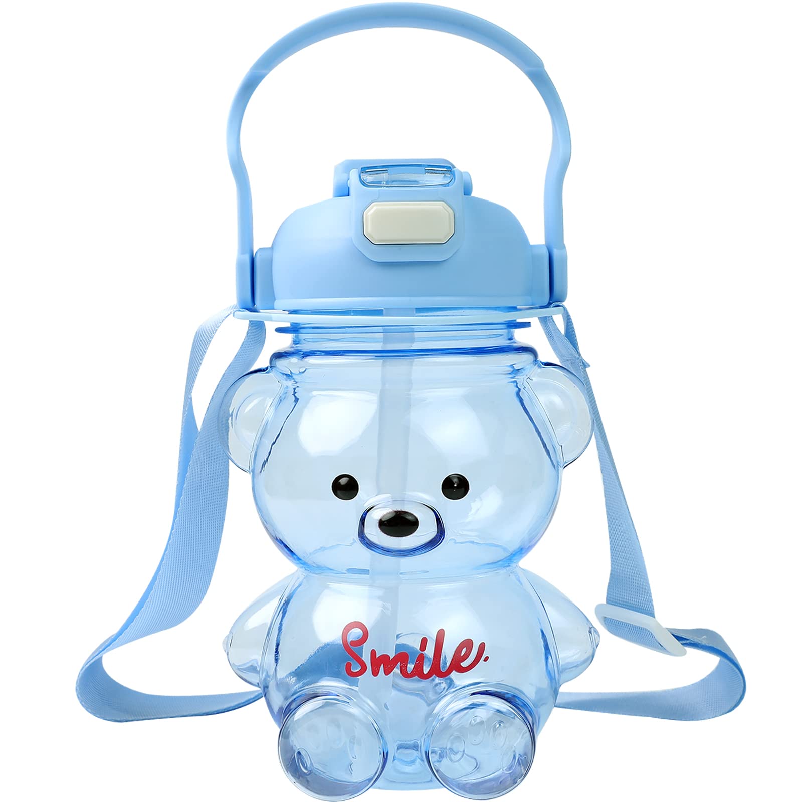 Kawaii Bear Straw Bottle,portable Large Capacity Bear Water Bottle With  Strap And Straw,cute Bear Shaped Water Bottle Adjustable Removable Strap  For G