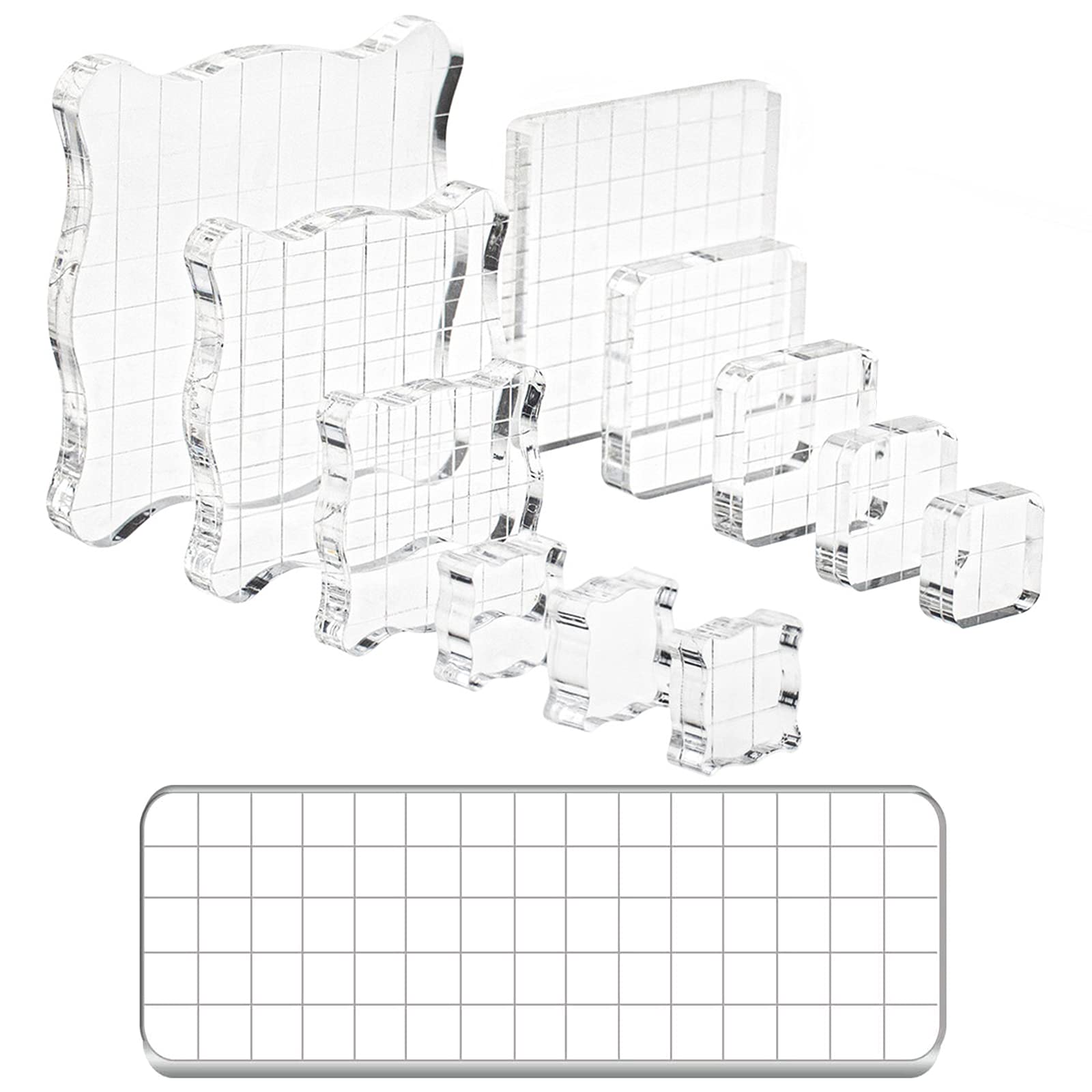 Suwimut 12 Pieces Acrylic Stamp Blocks, Clear Stamping Blocks Stamping  Tools Set with Grid Lines for