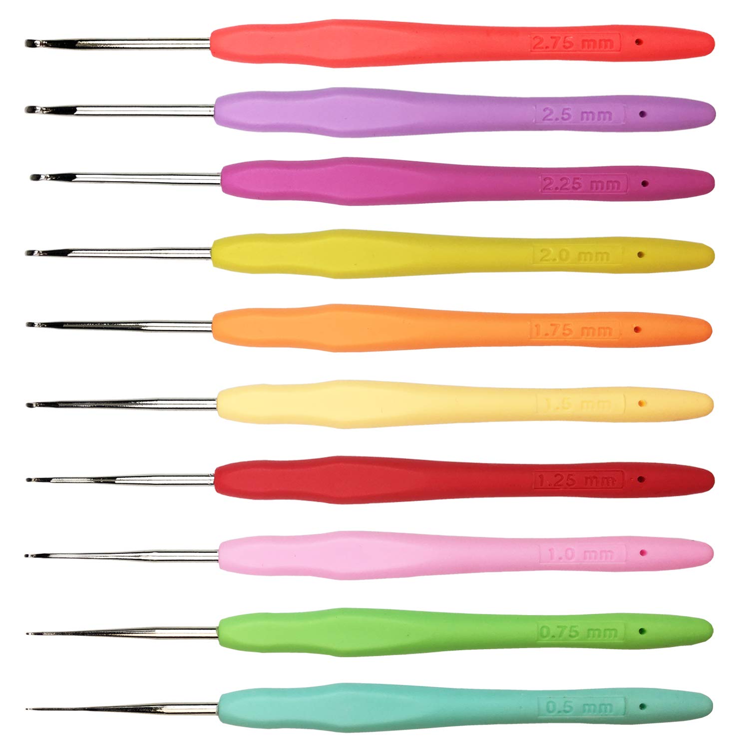 Set of 10 Small Size Crochet Hook Set, Ergonomic Handle Crochet Hook Needles  for Arthritic Hands, Thread Crochet Steel Lace Hooks Size 0.5mm to 2.75mm