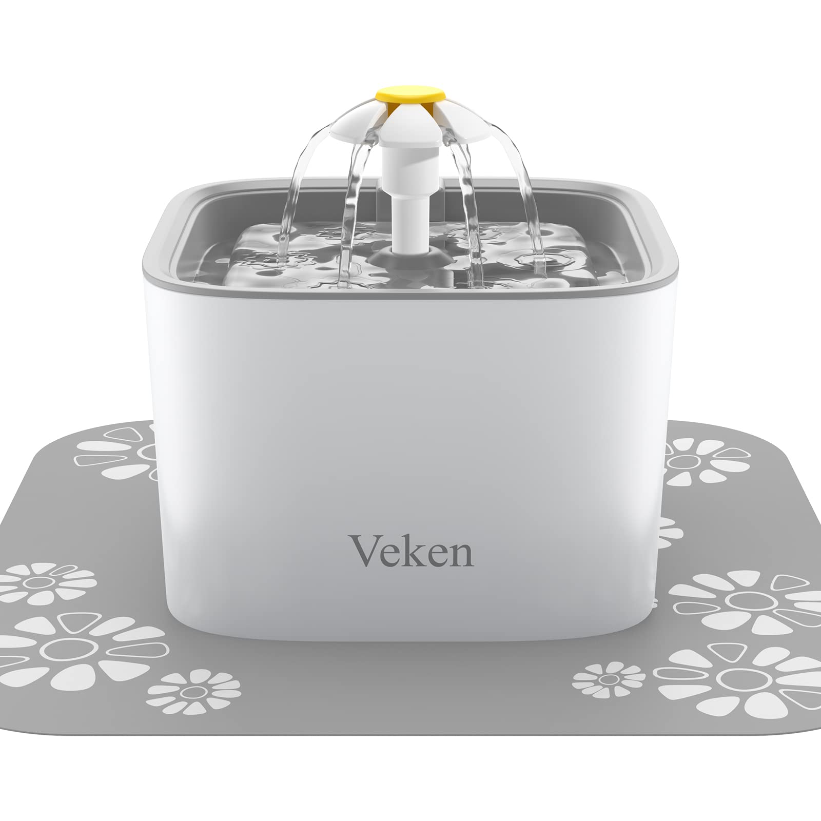 Veken Pet Fountain, 84oz/2.5L Automatic Cat Water Fountain Dog Water  Dispenser with 3 Replacement Filters & 1 Silicone Mat for Cats, Dogs,  Multiple Pets Grey