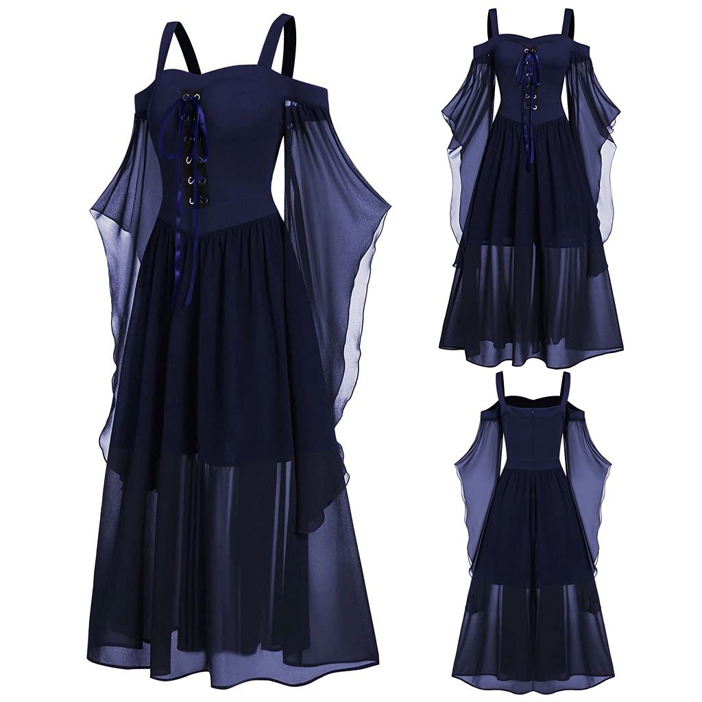 Halloween Costumes for Women Plus Size Cold Shoulder Cosplay Outfits Tulle  Butterfly Sleeve Lace up Gothic