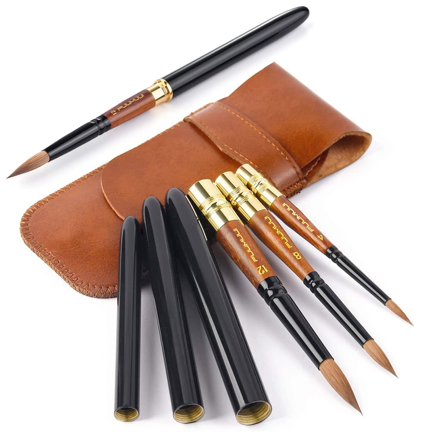 Kolinsky Travel Watercolor Brushes Fuumuui 3pcs Elegant Kolinsky