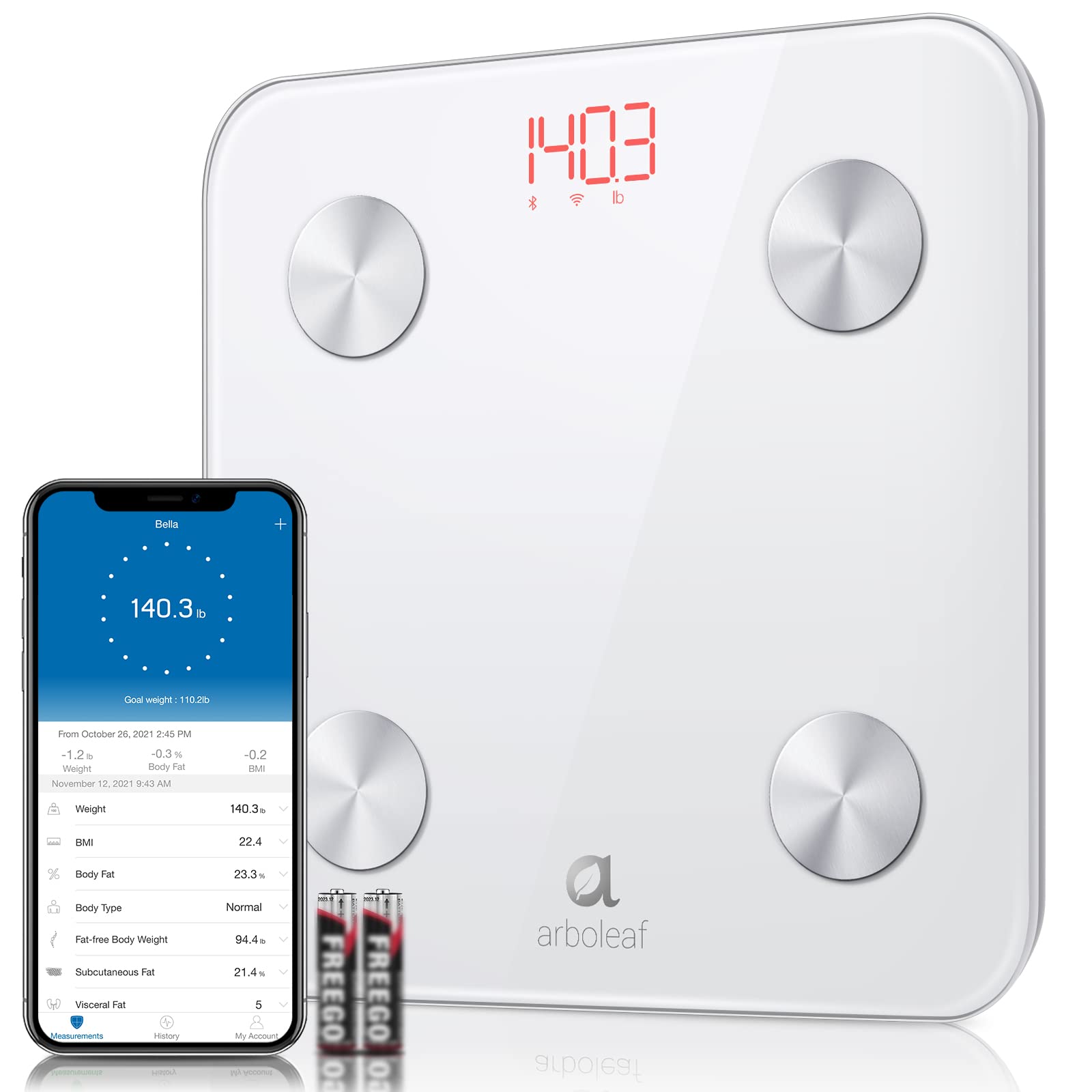 Arboleaf White Body Composition Smart Scale CS20M - Mobile App