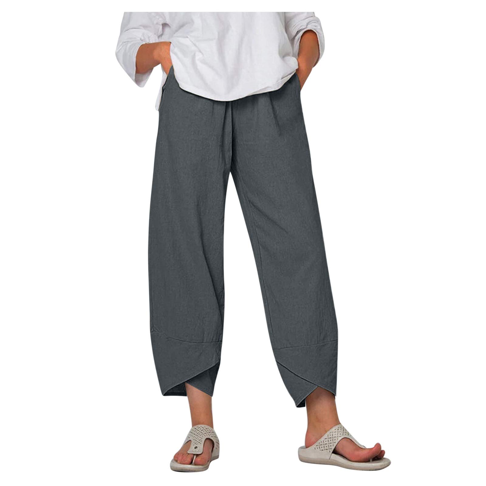 Bell Bottom Pants for Women Plus Size Women's Casual Summer Lightweight  Wide Leg Loose Cotton Cropped Tulip Pants 4X-Large 1-dark Gray