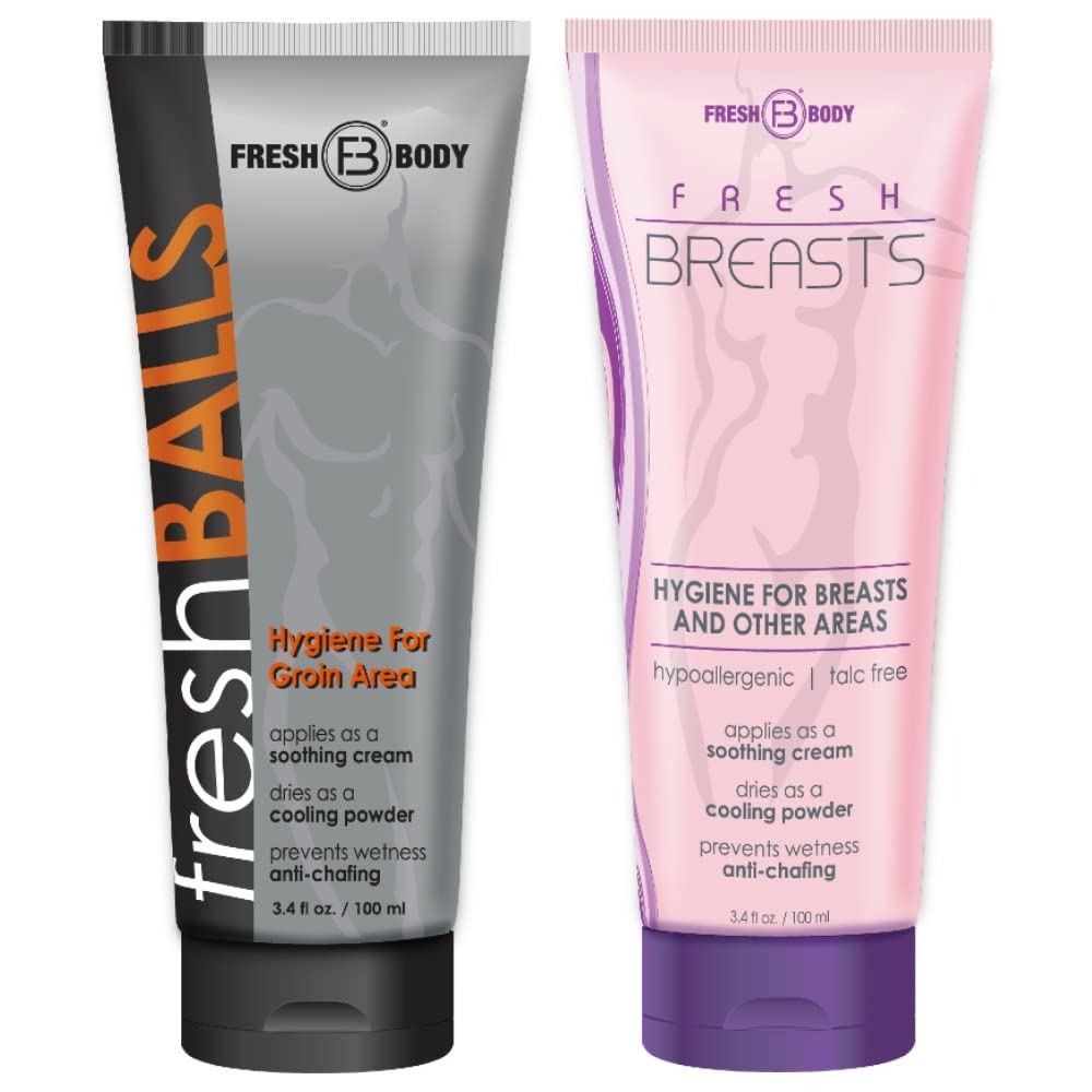 Fresh Body FB Male Female Bundle: Fresh Balls 3.4 oz Soothing Anti-Chafing  Cream for Men and Fresh Breasts Anti-Chafing Soothing Lotion for Women 3.4  Ounce