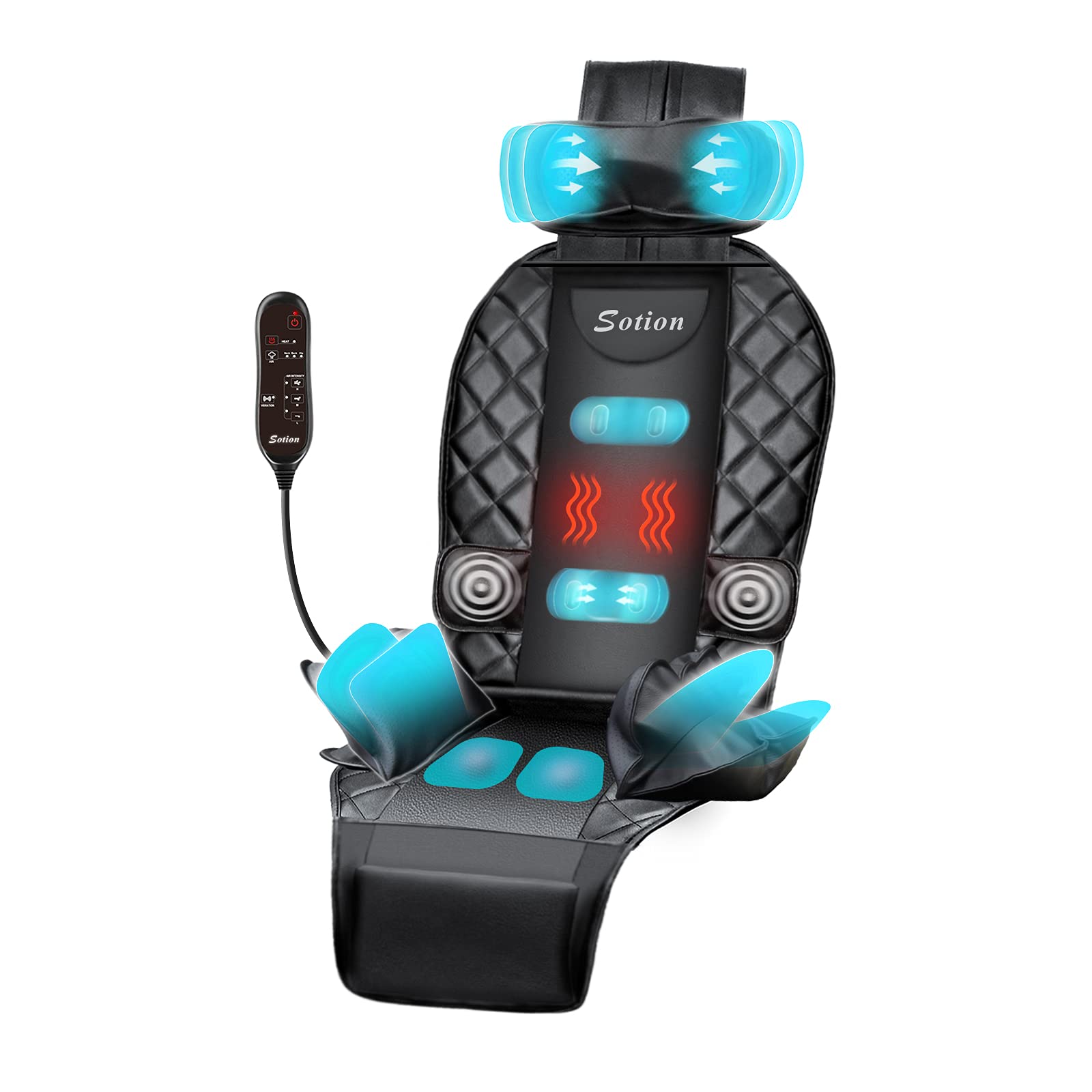 Sotion Back Massager with Compress & Heat, Vibrating Massage Chair Pad for Home or Use ,Height Adjustable Massage Seat Helps Relieve Stress and Fatigue for Neck, Back, Waist and Hips