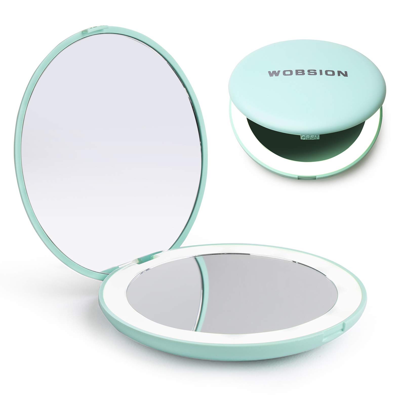 wobsion LED Lighted Travel Makeup Mirror 1x10x Magnification Compact Mirror  Portable for Handbag Purse Pocket 3.5