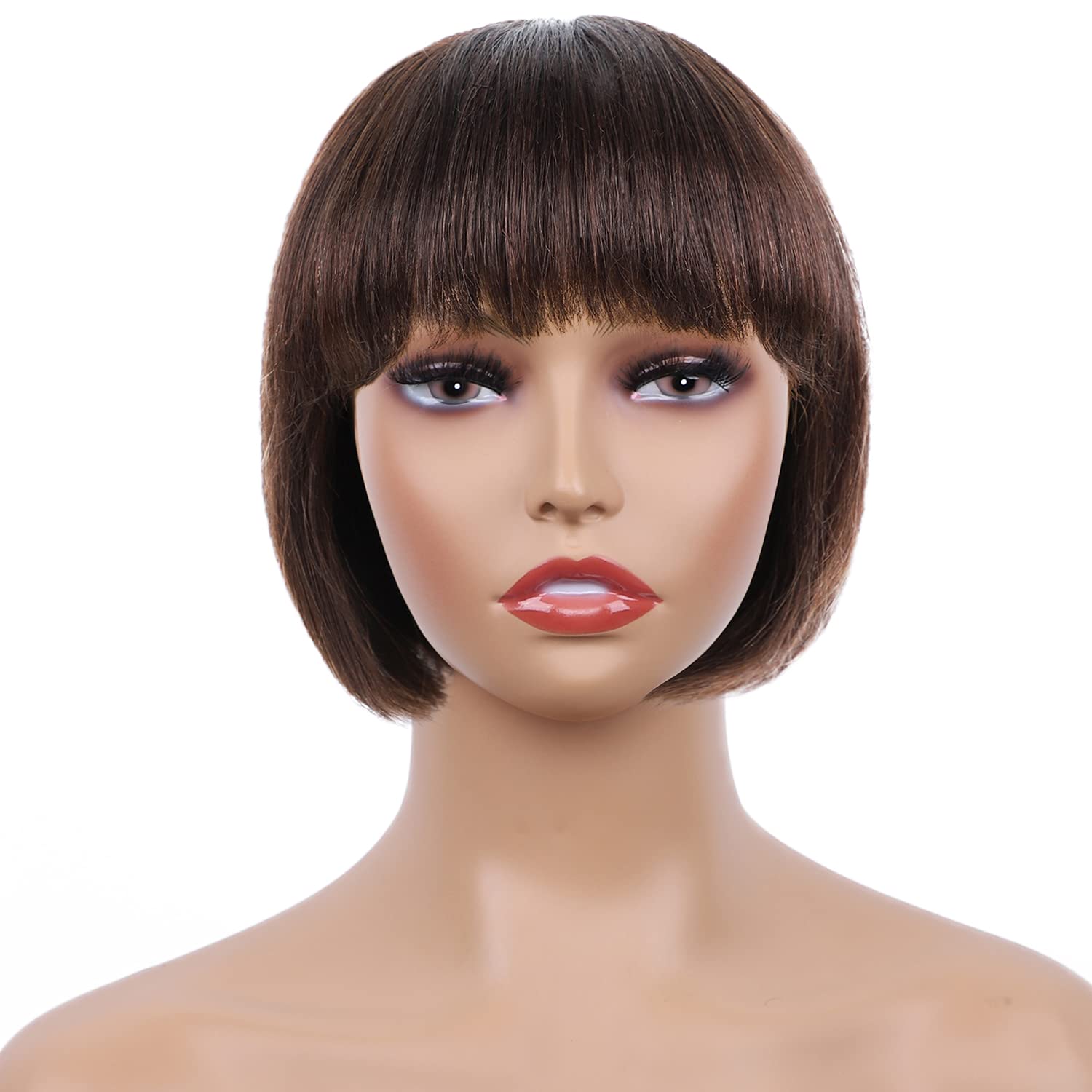 Short Bob Human Hair Wigs - Brazilian Virgin Human Hair Wigs with Bangs  Natural Hairline Short Straight