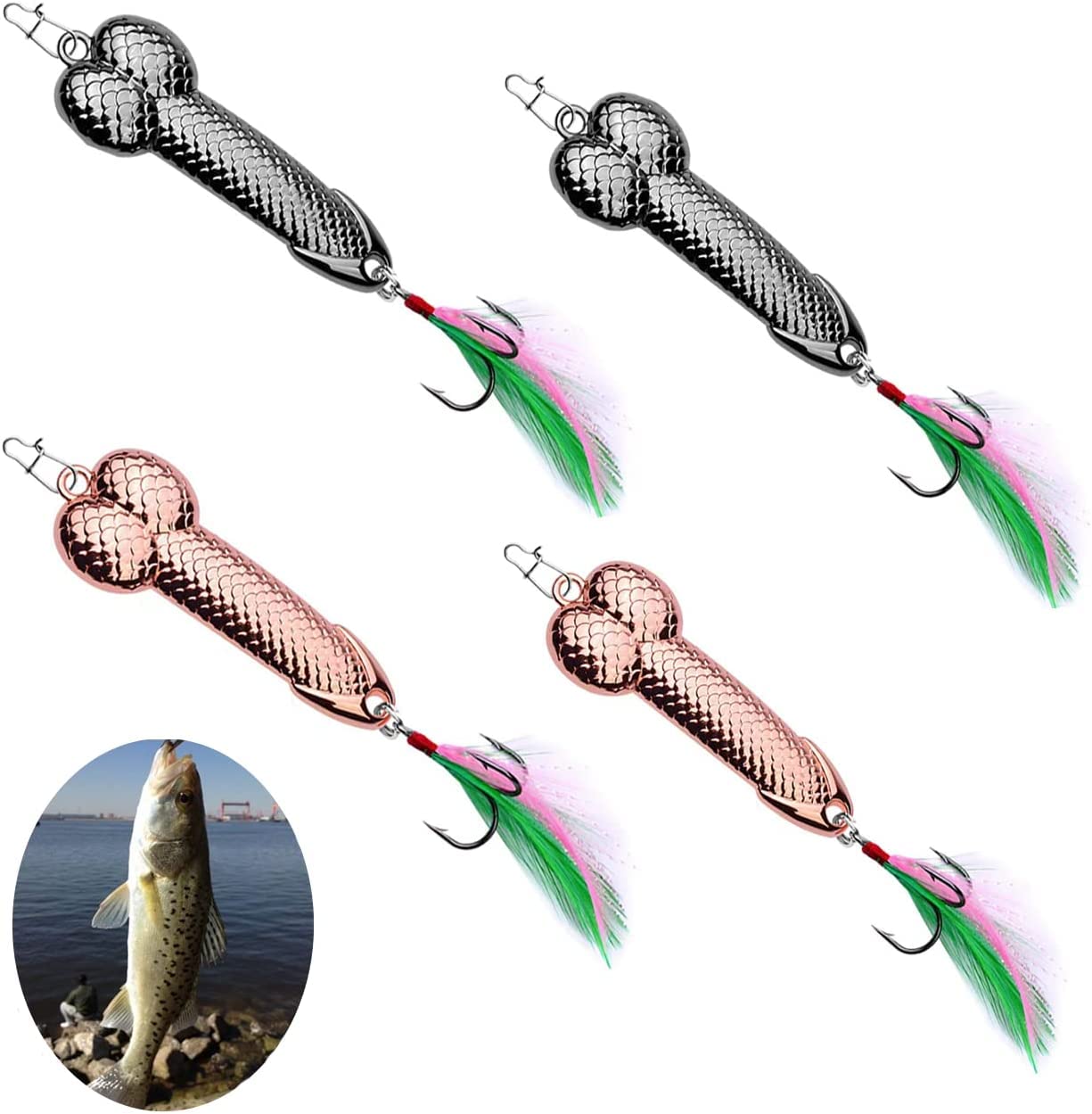 GaiRen Fishing Lures Gag Gift For Men, White Elephant Angler Fishermen Metal Luminous Long Casting Sequin Spoons Lures For Bass