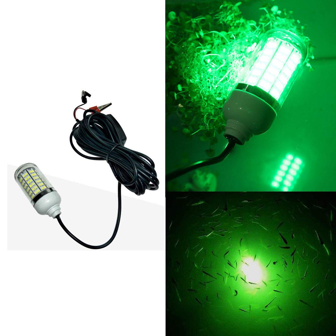 Underwater Fishing LED Light 15w,12v,Green Light IP68 Waterproof Lamp 360  Degree All-Round Underwater