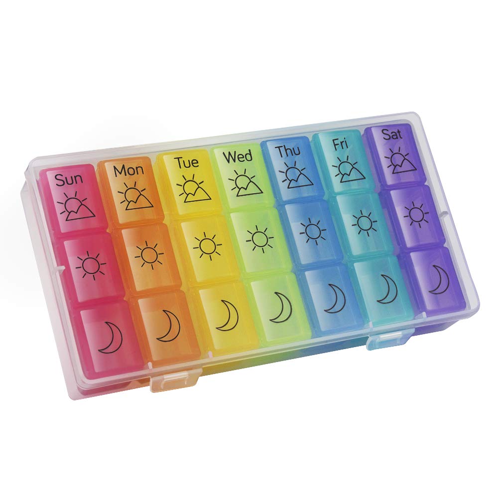 Pill Box 7 Days Organizer 21/28 Grids 3 Times One Day Portable Travel with  Large Compartments for Vitamins Medicine Fish Oils