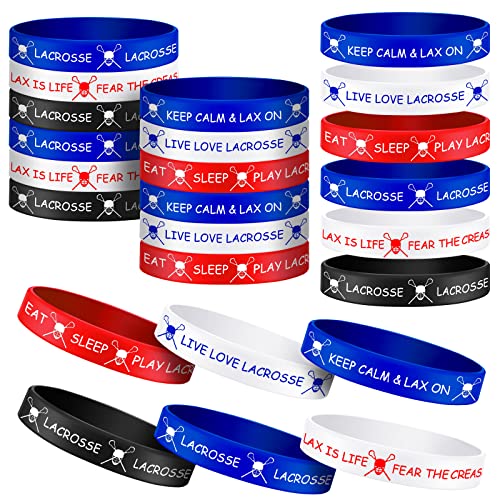 24 Pieces Lacrosse Motivational Silicone Rubber Bracelets Stretch Rubber  Wristbands Bracelet Wristbands for Party Favors and